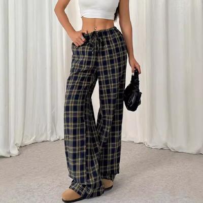 Women's Plaid Trousers, Casual Straight-Leg Pants, Wide-Leg Pants, Student-Friendly, Comfortable