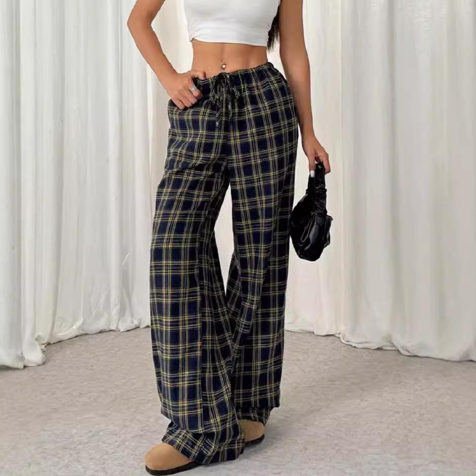 

Женские клетчатые брюки, повседневные брюки прямого кроя, брюки широкого кроя, подходят для студентов, удобные S
