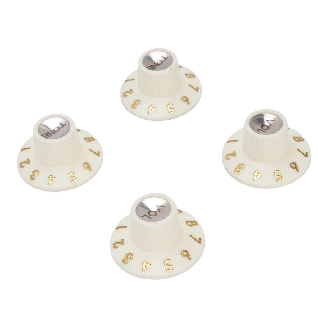 Guitar Control Knobs Retro White Color 2PCS Tone 2PCS Volume 1 4 Inch Hat Top Metal Volume Knobs with Silver Reflector