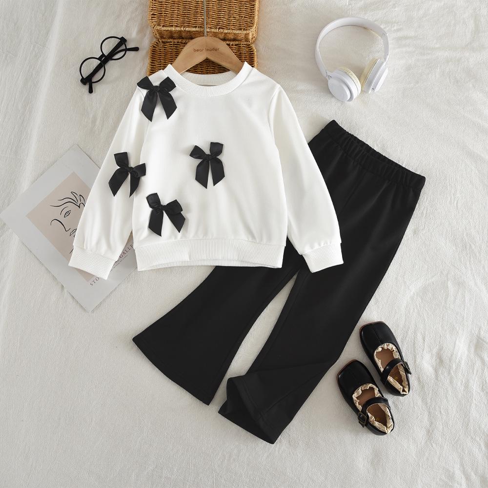 

Girls Bow Fashion Sweatshirt and Flared Pants Set, Spring/Autumn 2025 7Y/140