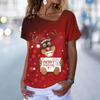 Christmas Elk Print Women's T-Shirt Kawaii Fashion Woman Clothing Oversized V-Neck Ladies Short Sleeve Tops Casual Pullover Tee