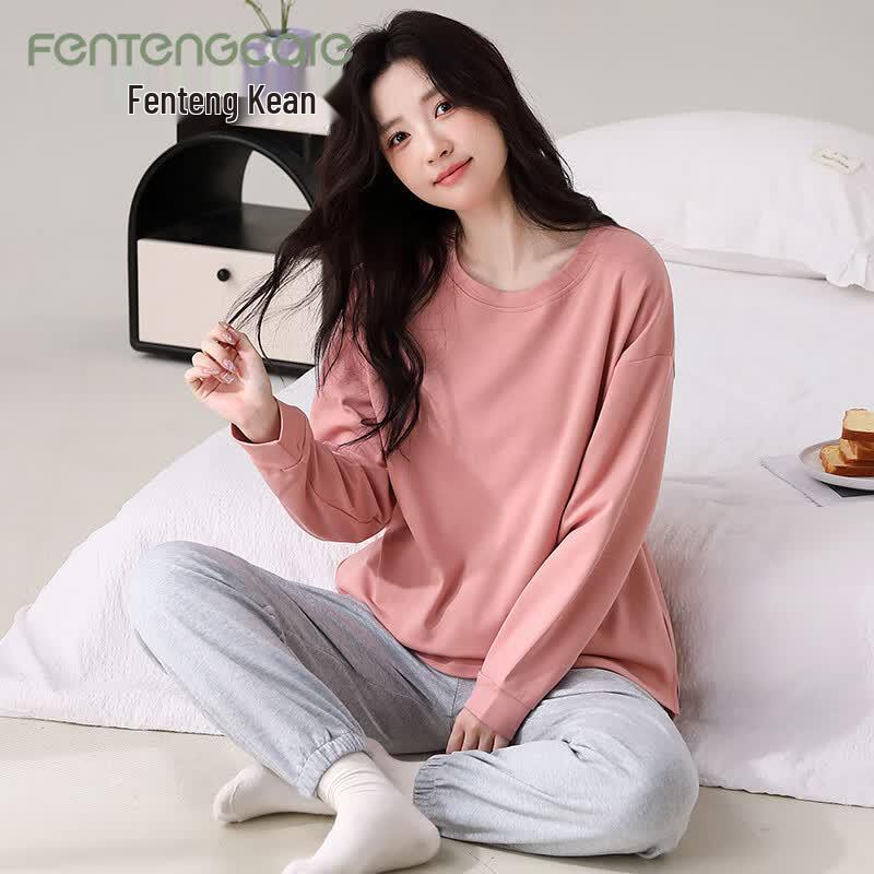 FENTENGCARE Women s Pure Cotton Long Sleeve Pajama Set L