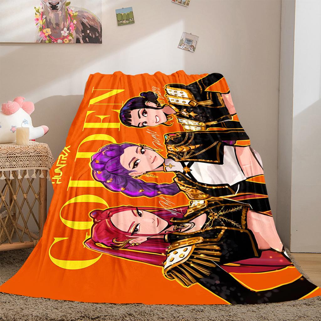 KPop Demon Hunters Cartoon Soft Flannel Blanket, Print for Bedrooms Sofas Beds, Suitable for Travel -HYQ9