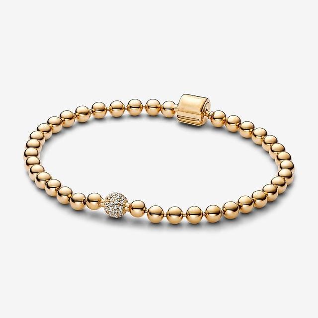 

Браслет из стерлингового серебра S925, гладкие бусины и хрустальный шар с паве, браслет из бисера, модные украшения своими руками 17cm