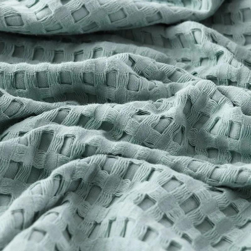 Pure Cotton Waffle Plaid Blanket Luxury Modern Throw Blanket Knitted Thin Quilt Plain Soft Cozy Sofa Cover Bedspreads Home Decor