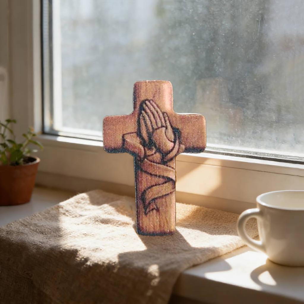 Croix de poche plate en bois 2D Ornement Cadeau