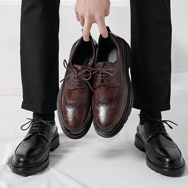 Men's Cross-Border Casual & Formal Brogue Leather Shoes - Trendy Carved Lace-up Wedding & Business Style