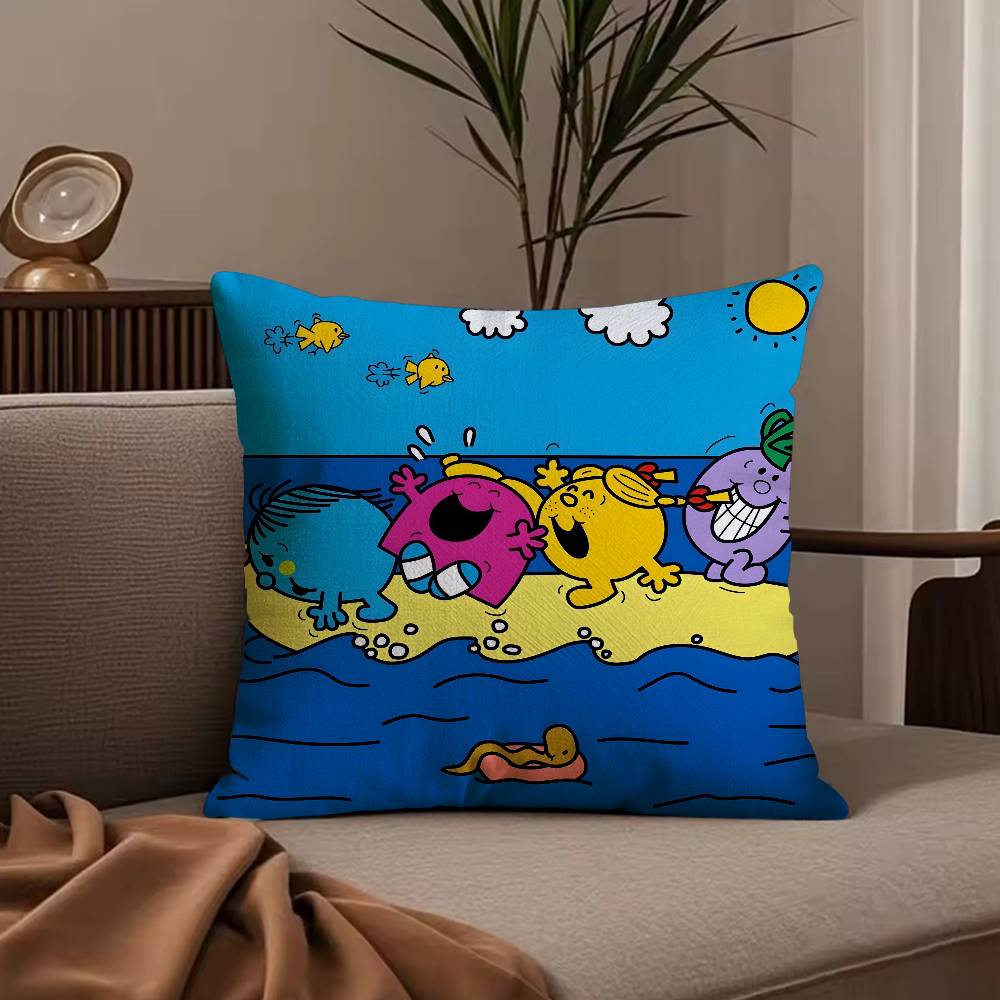 Mr. Men and L-Little Miss Pillow Case Anti-dustmite Pillowcase Invisible zipper silky short plush Sofa cushion cover