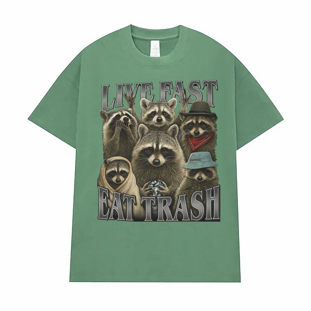 Limited Racoon Live Fast Eat Trash Vintage Print T-Shirt Men Women Tees Funny Style Streetwears Fashion Short Sleeve Tops TShirt 3XL