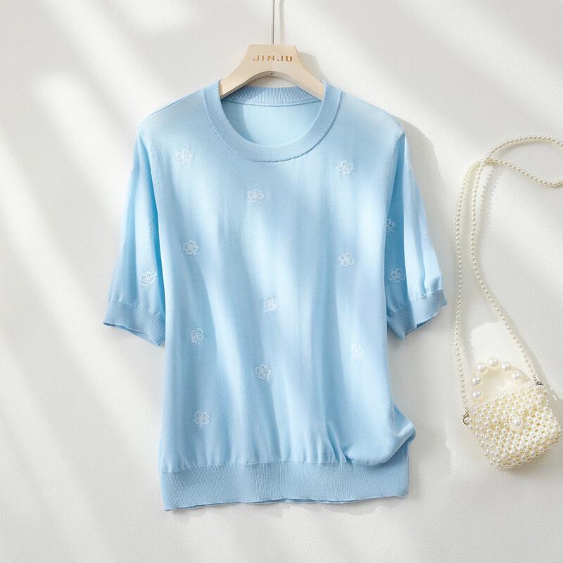 Mulberry Silk Blend Embroidered Knit Top L