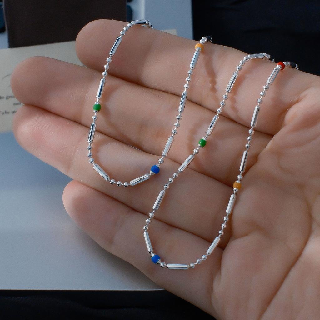 Autumn And Winter Enamel Drop Glaze Beaded Collarbone Necklace Simple Dopamine Stacked Snake Bone Chain Neck Chain Accessories