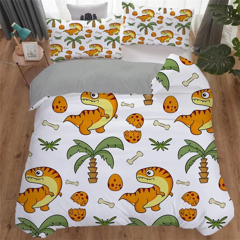 Cute Cartoon Dinosaur Duvet Cover For Boy Girl 2/3Pcs Kawaii Animal Dinosaur Print Bedding Set Twin Queen Microfiber Quilt Cover