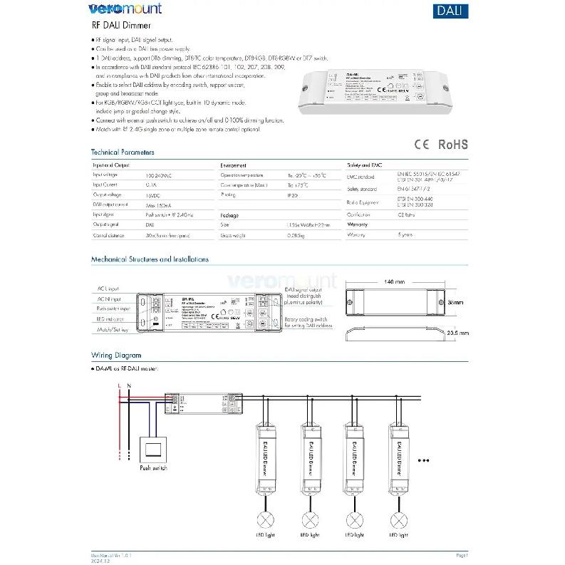 Skydance WiFi ZigBee RF DALI Dimmer Tuya Smart APP Steuerung RGB/RGBW/CCT Farbe LED Streifenlicht DA-ML/DA-ML(WT)/DA-ML(WZ) RF 2,4G