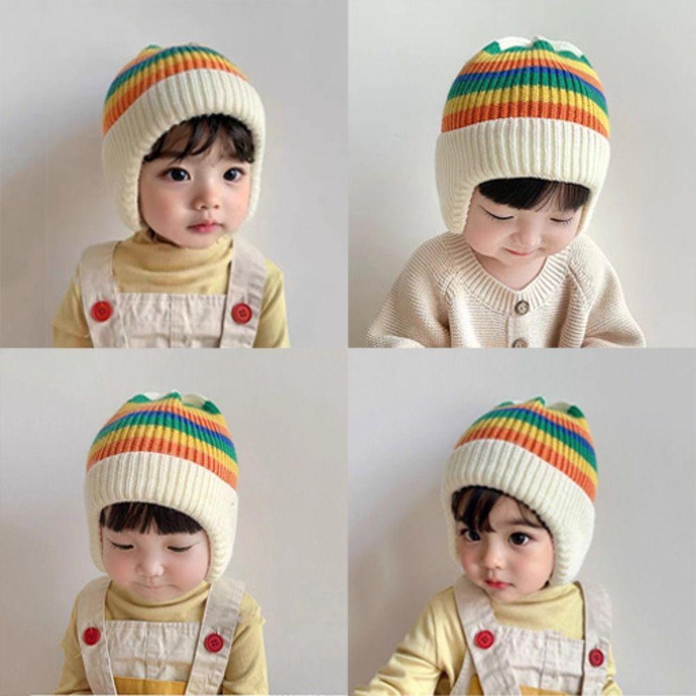 Soft Striped Rainbow Hat Korean Beanie Cap Colorful Baby Knitted Hat  Kids