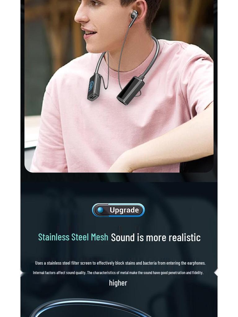 Wireless Neckband Bluetooth Headset with Digital Display, Long Battery, Waterproof, Sport Headphones & Gaming Memory Card