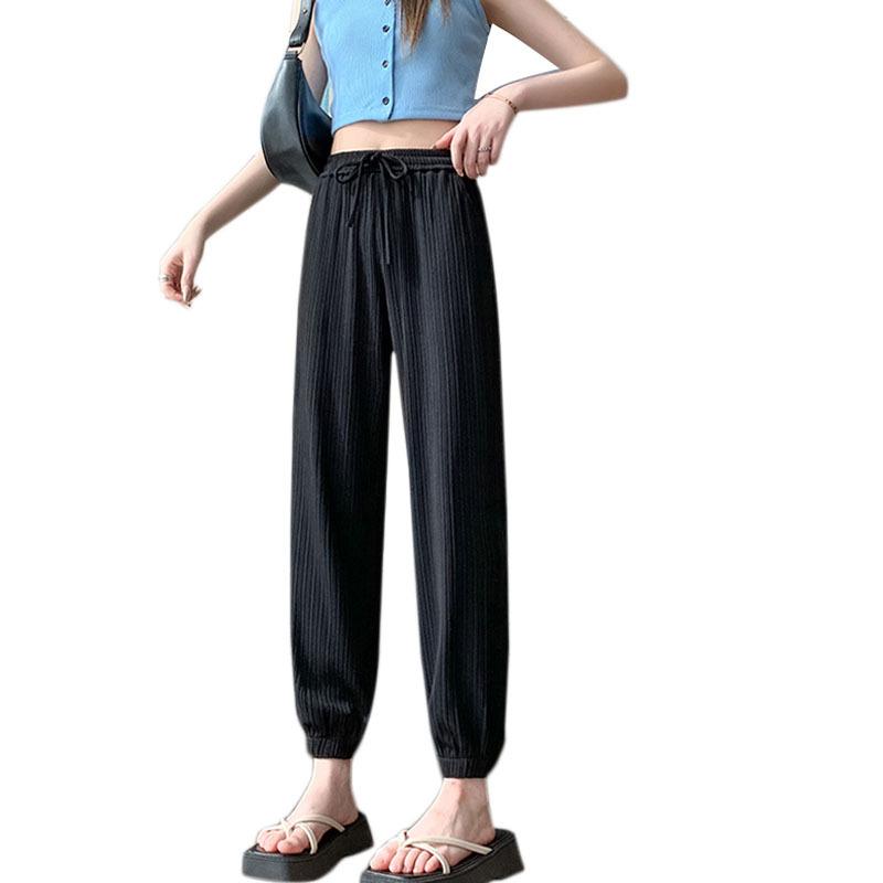 Women's Solid Colour Thin Section Casual Sweatpants Spring Summer Drawstring Foot Lantern Ice Silk Trousers