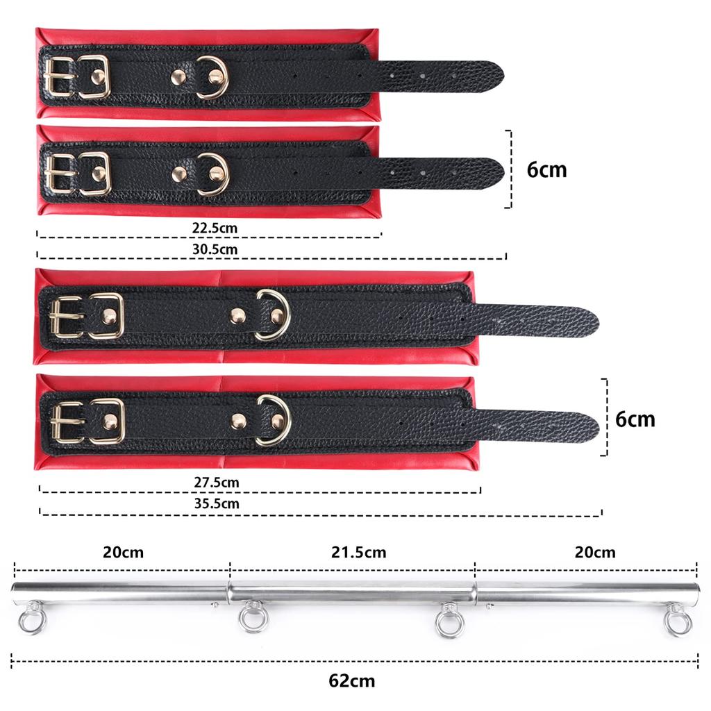 Soxeeh SM Goods SM Set Steel Restraint Bar Leg Cuffs Handcuffs Can Be Used Alone Handcuffs Leg Locks Restraints Restraints (Red)