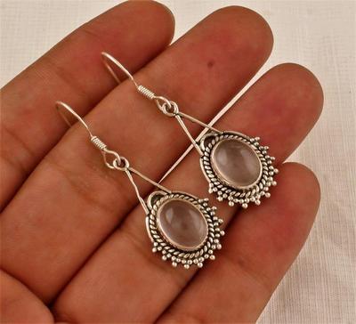 Solid 925 Sterling Silver Rose Quartz Gemstone Earring Boho Earring Gift For Her Statement Earrings