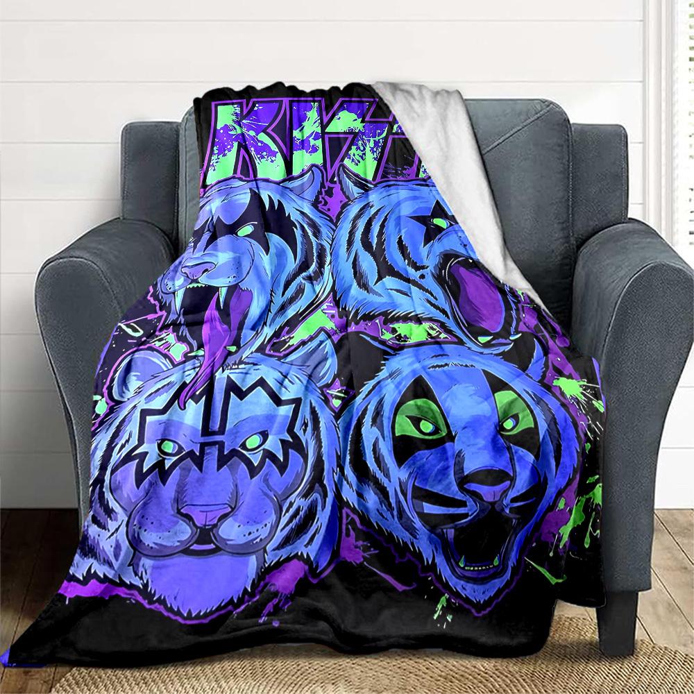 1PC KISS Band Blanket Soft Warm All Season Throw for Sofa, Bed, Car, Office Vibrant Colorful Design, Durable & Cozy Gift