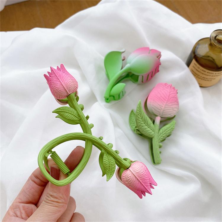 2022 New Claw Clip for Women Fashion Pink 3D Tulip Flower Hair Claws for Ladies Shark Clip Hair Accessories