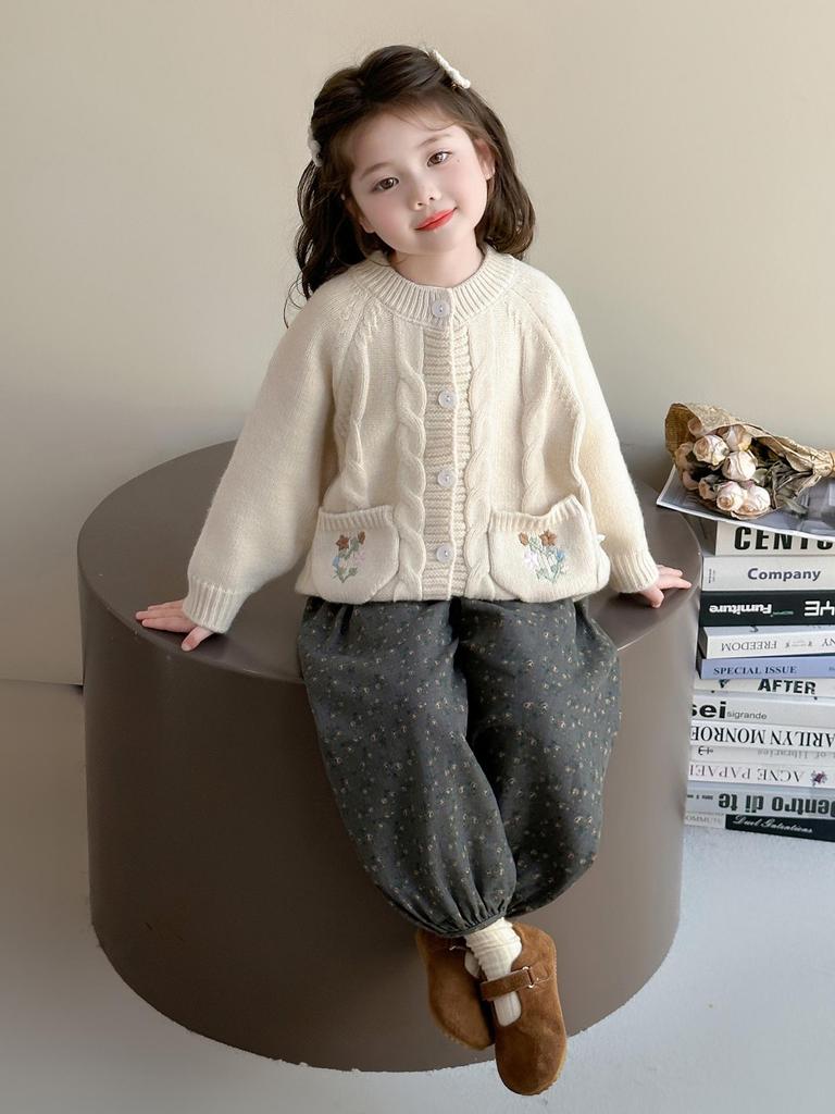 Dívčí kardigan a outfit podzim 2025: Jarní/podzimní dvoudílný set v korejském stylu