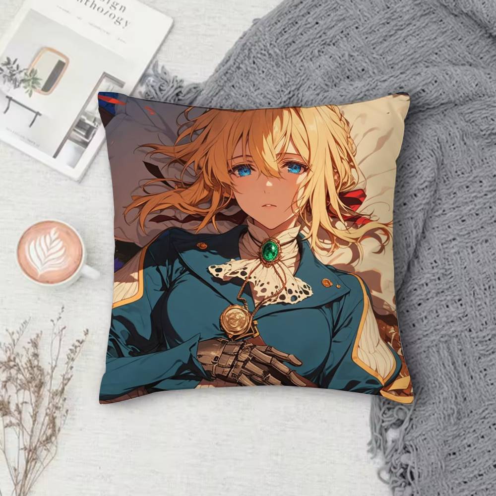 V-Violet Evergarden Double-Sided Printed Square Decorative Cushion Cover For Sofa Living Room Home Decor