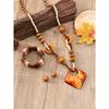 Boho Style Wooden Jewelry Set - 3pcs with Beaded Necklace, Earrings & Pendant - Versatile for Casual Attire & Gifting, Perfect for Spring Festival