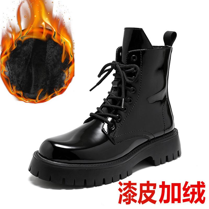Small thick-soled inner height-increasing men's boots simple classic tooling boots autumn and winter 76261 patent leather-L