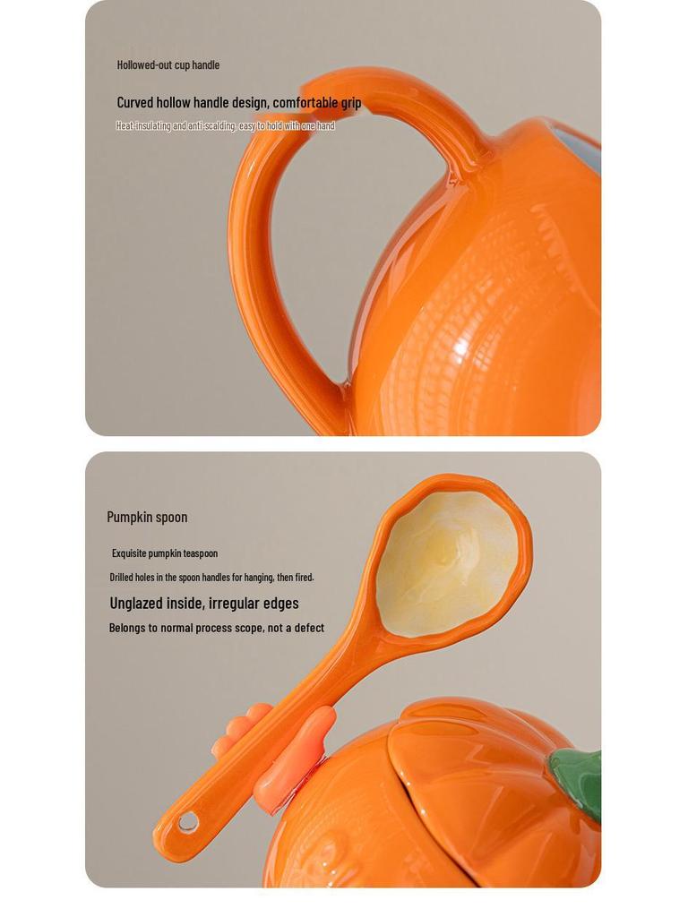 Adorable Pumpkin Ceramic Mug Set with Lid & Spoon for Students