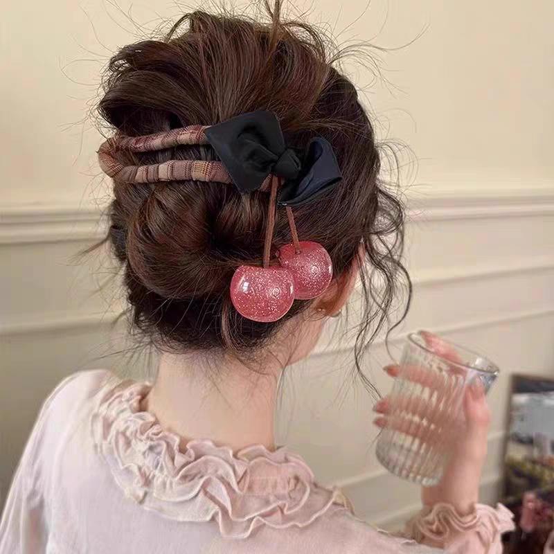 Large Size Cherry Bow Duckbill Hair Clip For Women Exquisite Hair Accessories Temperament The Back Of The Head Hairpin