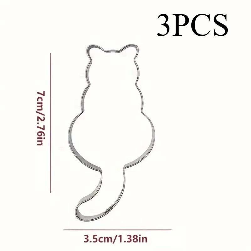 3pcs Cute Cat-Shaped Cookie Cutter for Christmas - Suitable for Baking During Holiday Baking, And Pet Baking серебряный