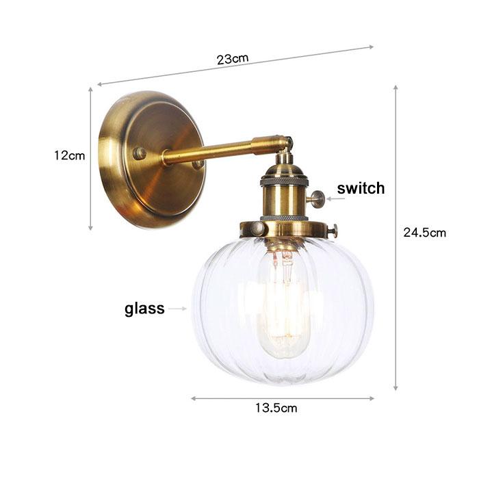 Vintage Brass Switch Wall Sconces, Amber Clear or White Glass Shade Wall Lights,Gold Bathroom Vanity Light Fixtures