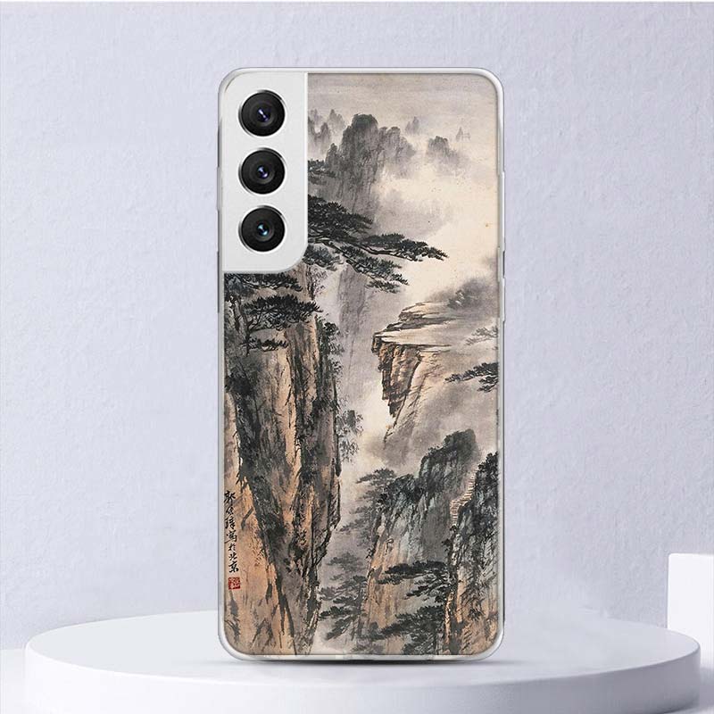Chinese Style ink Painting Art Soft Case For Samsung Galaxy S25 S24 S23 S22 Ultra Phone Cover S20 FE S21 Plus S25 Edge + Funda C