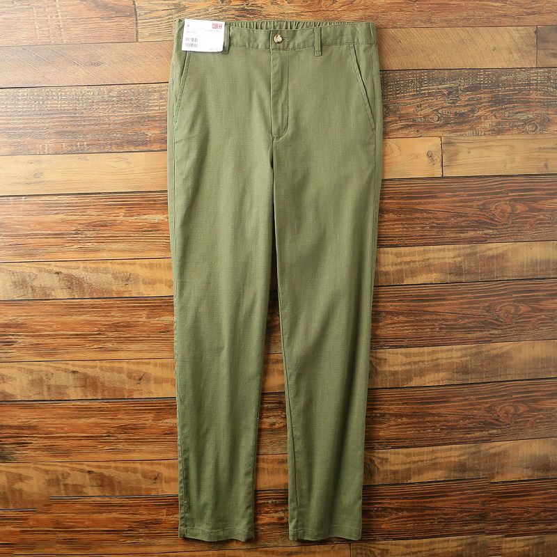 Breathable Linen! Export Men's Factory Balance Cargo with Logo Cut Off Men Pure Color Pencil Pants Cotton and Linen Casual Pants Cropped Pants