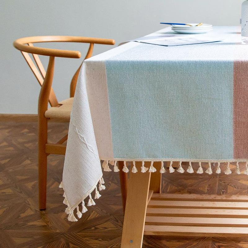 Fabric Striped Cotton And Linen Tablecloth, Jacquard Table Mat Fabric Solid Color Tablecloth Tablecloth