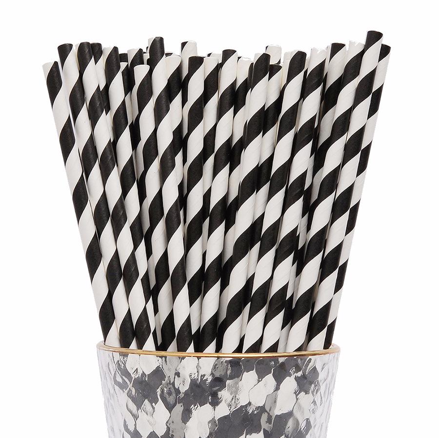 25-Pack Striped Biodegradable Paper Straws for Milk Tea and Beverages