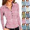 Haut Décontracté Imprimé à Manches Longues et Col en V Boutonné pour Femme