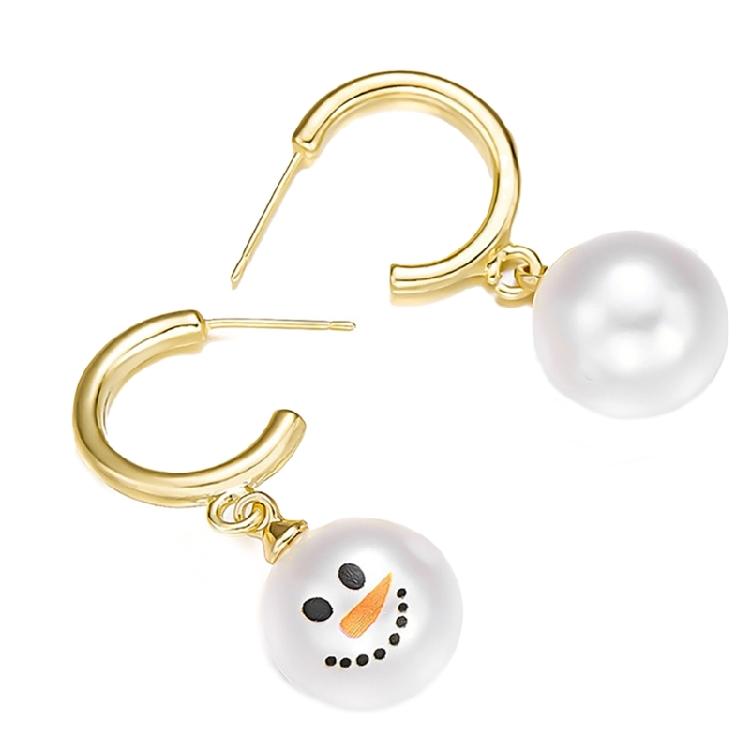Fashionable Christmas Snowman Hoops Earrings With Crystals Details for Trendy Ladies New Year Fashion Special Gifts