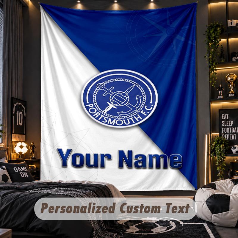 TapestryPortsmouth FC Custom Name Text Personalized Wall Hanging Tapestry Home Wall Decor