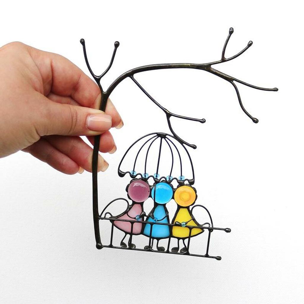 Stained Glass Angels Couple Doll Window Hangings Sun Catcher Art Hanging Pendant Wall Door Decoration For Home Ornaments