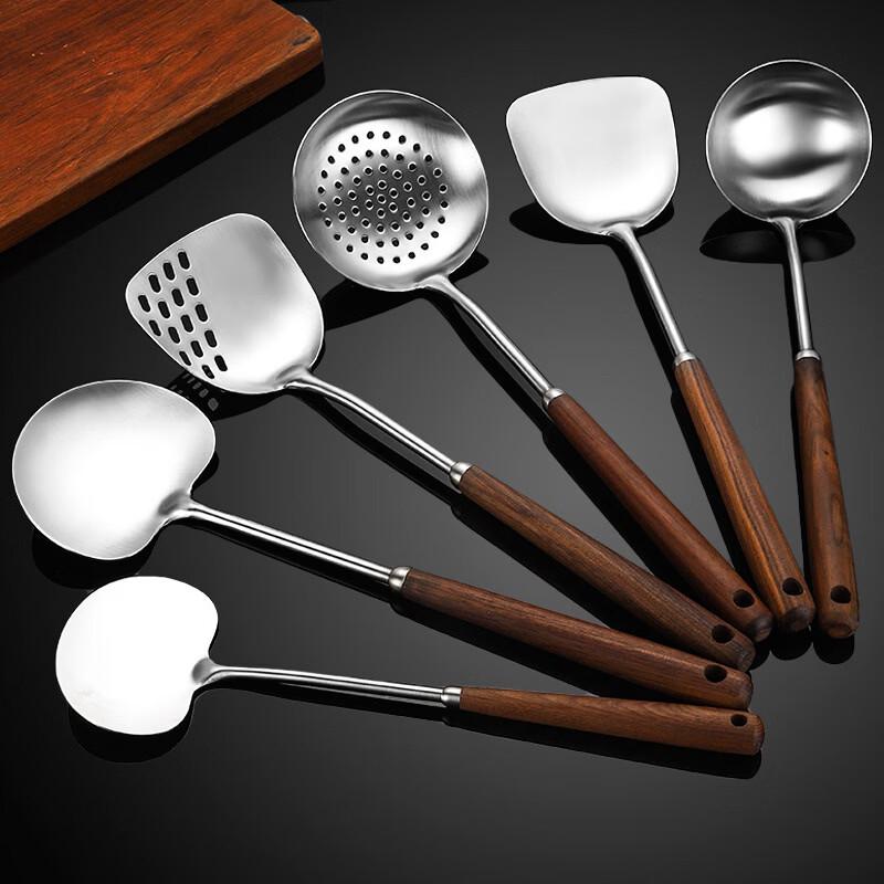 Ru Han 304 Stainless Steel Wok Spatula Set with Walnut Handle