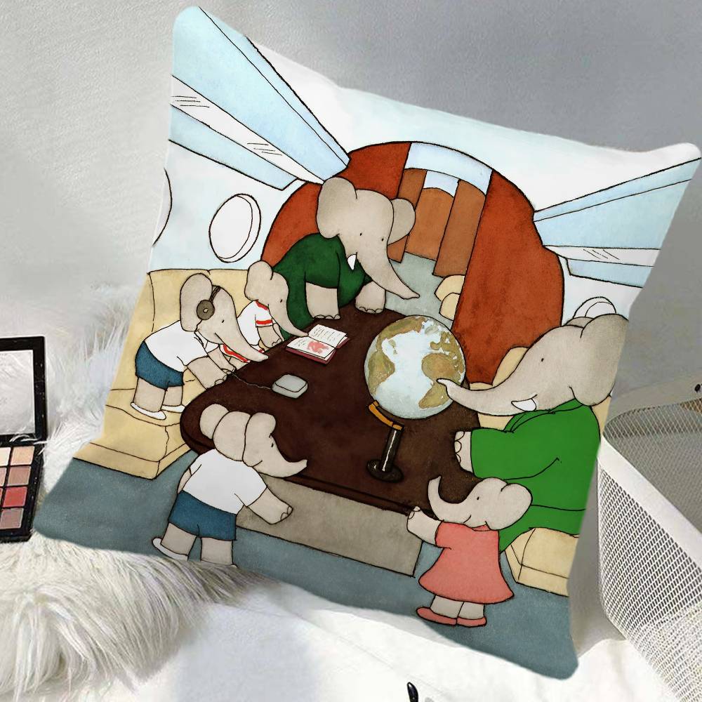 BBabar The Elephant Pillow Case Square Pillow Bedroom Sofa Leisure Comfort Cushion Car Home Decoration