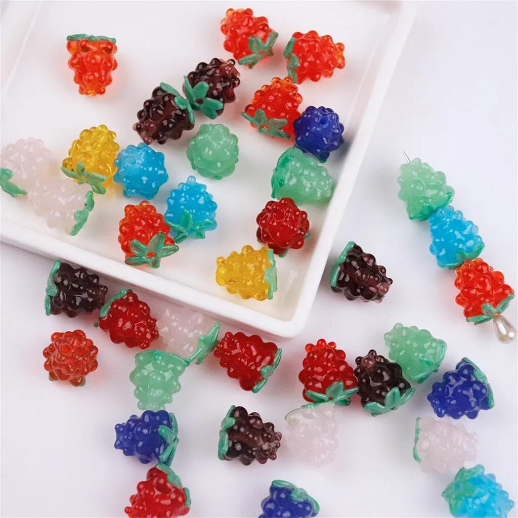 SG14 2Pcs Mini Cartoon Multicolored Cute Fruit Glass Beads Fruits Handmade Raspberries DIY Bracelet Earrings Trend Accessories