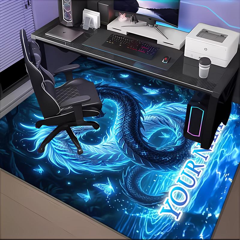 1PC Custom Name Ethereal Dragons Mystic Forest Theme Floor Mat Ideal for Living Room, Game Rooms, Office, Bedroom,Floor Mat Playful Design