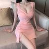 2026-style Waist and Thin Suspender Dress Women's Low-cut Night V-neck New Spring Black Sexy Spice Girl Skirt
