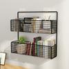 Black Wall Mounted Bathroom Shelf Shower Shampoo Rack Toilet Accessories Kitchen Perforated Free Condiment Storage Basket