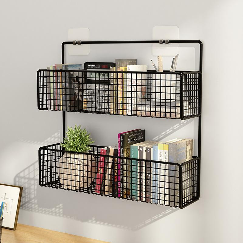 Black Wall Mounted Bathroom Shelf Shower Shampoo Rack Toilet Accessories Kitchen Perforated Free Condiment Storage Basket