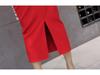 High Waist Slimming Midi Pencil Skirt with Elastic Waistband and Hip-Hugging Slit
