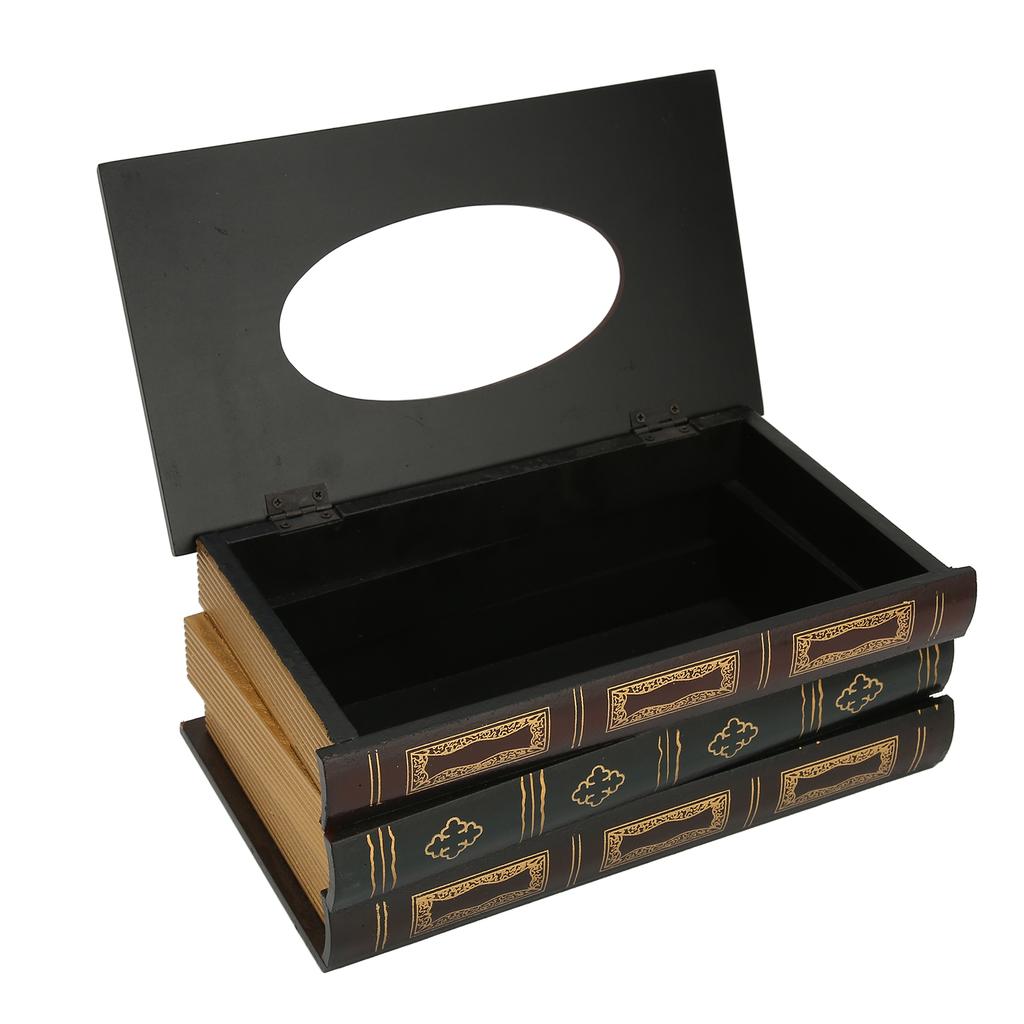 Book Shaped Wooden Tissue Box Decorative Vintage Napkin Storage Box for Massage Shop Red