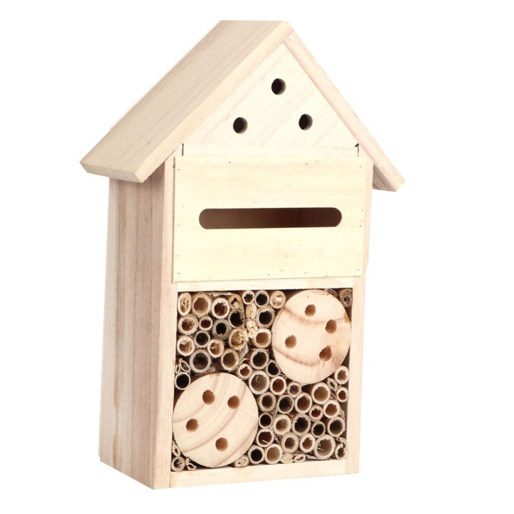 Non-Toxic Wooden Bee House Candlenut Wood Bug Shelter Room Beautiful Insect Nesting Box Garden